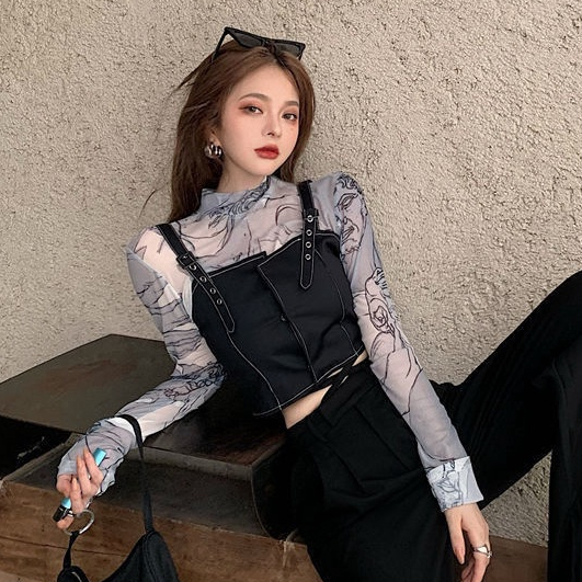 Áo Thun COZOK Lưới Tay Dài Cổ Lọ Thời Trang Cho Nữ