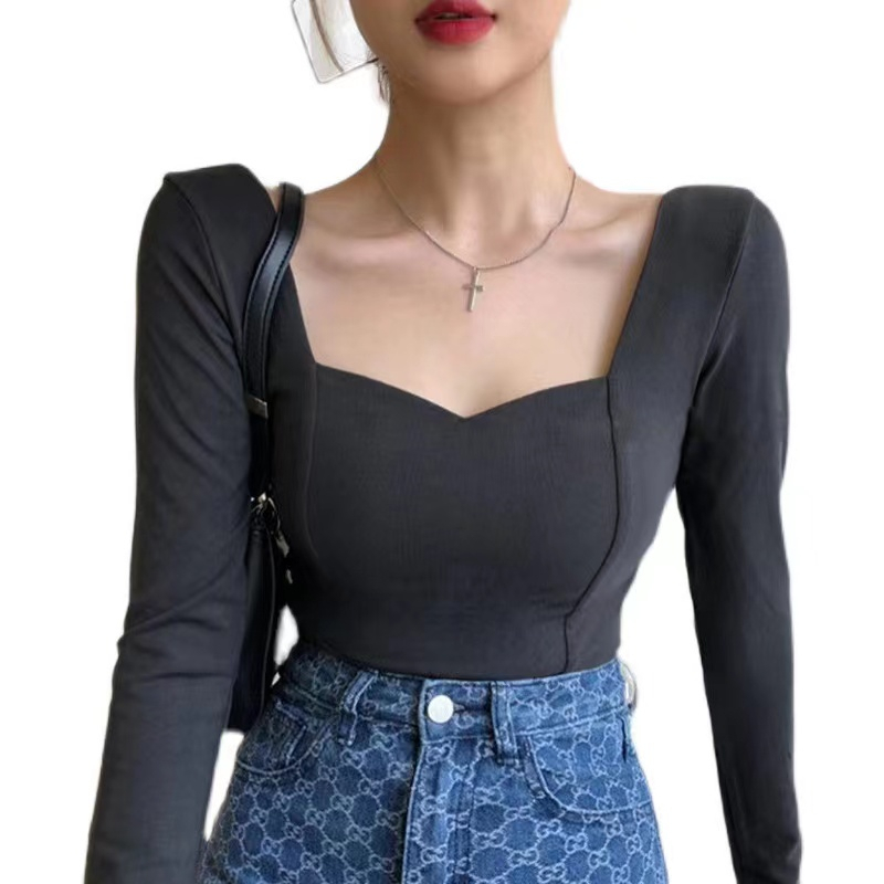 Áo Thun COZOK Tay Dài Cổ Vuông Dáng Ôm Thời Trang Xinh Xắn Dễ Phối Đồ
