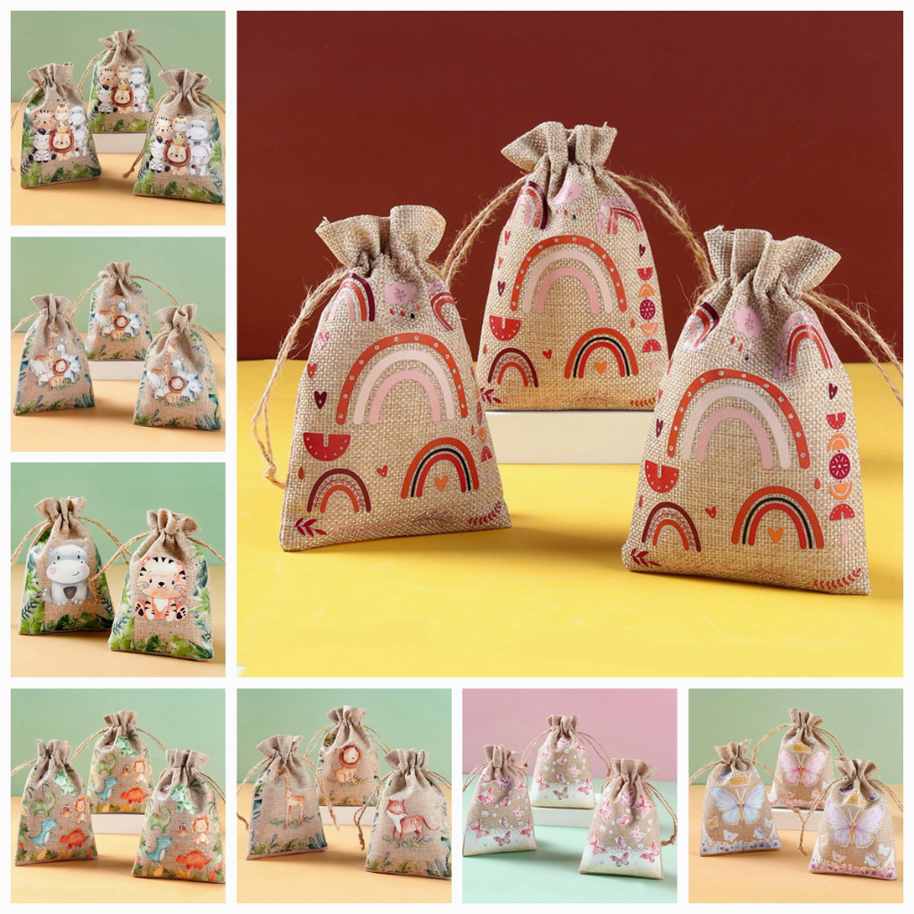 Set 6 Túi Dây Rút Chất Liệu Vải Bố Thân Thiện Với Môi Trường Đựng Trang Sức / Làm Quà Tặng Sinh Nhật / Đám Cưới