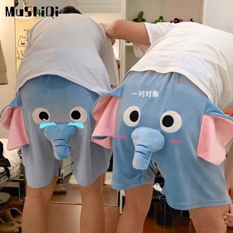 Mushiqi Quần Short Dáng Rộng Co Giãn Mặc Ở Nhà Họa Tiết Chú Voi Dễ Thương Dành Cho Nam Và Nữ | BigBuy360 - bigbuy360.vn