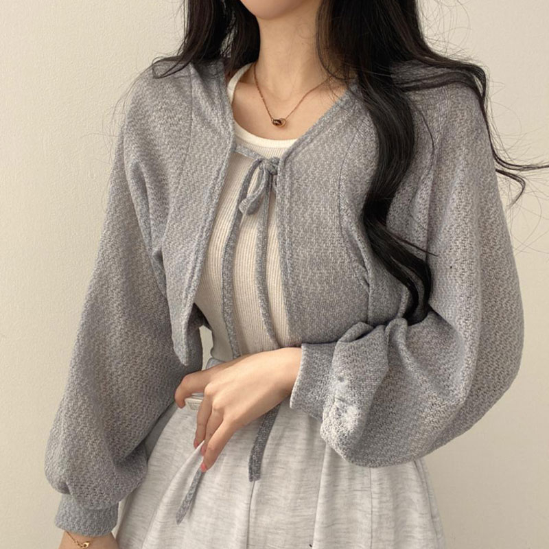 Aphrod Niche Áo Khoác Cardigan Ngắn Mỏng Tay Phồng Thiết Kế Atrap Retro Mùa Hè Cho Nữ