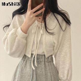 Áo khoác cardigan MUSHIQI ngắn mỏng tay phồng phong cách retro mùa hè cho nữ