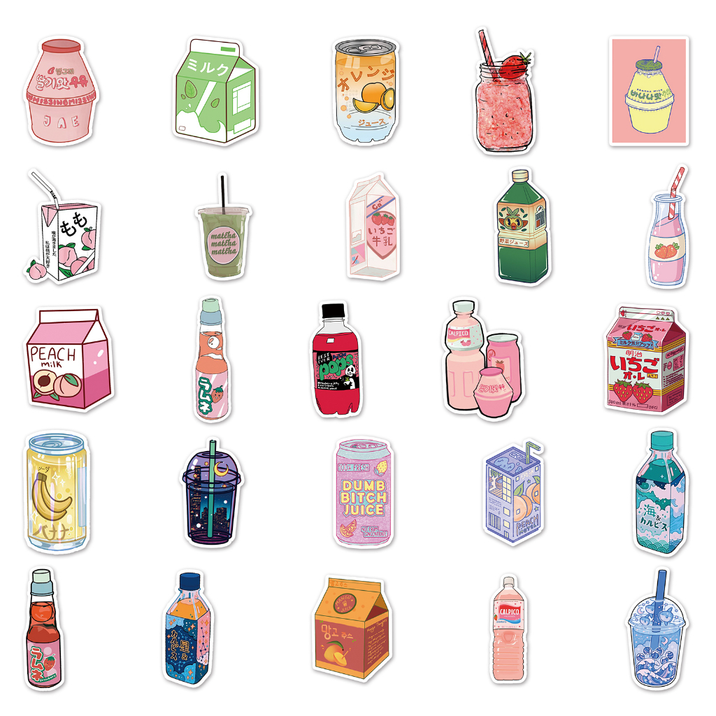 Bộ 50 Miếng Dán Trang Trí Xe Hơi / Nhà Cửa Chống Thấm Nước Họa Tiết Vui Nhộn DIY