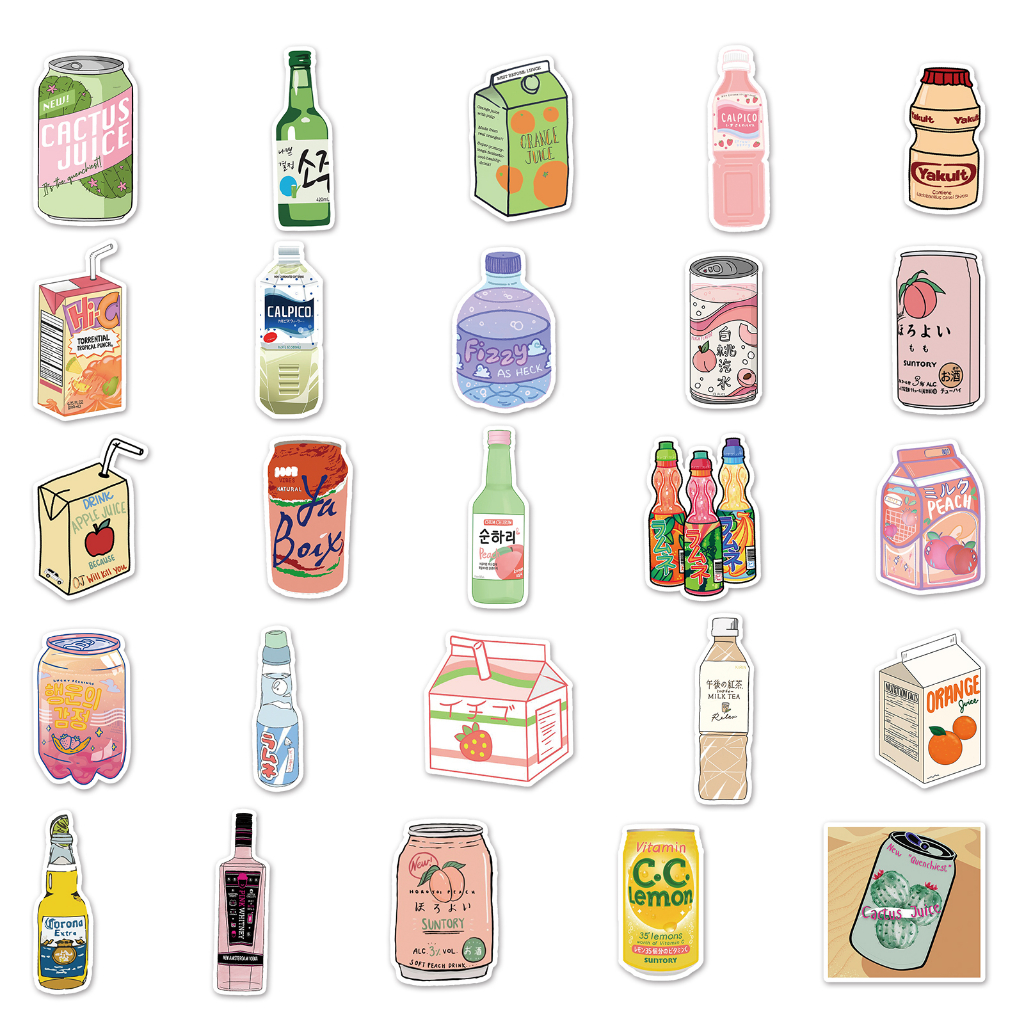 Bộ 50 Miếng Dán Trang Trí Xe Hơi / Nhà Cửa Chống Thấm Nước Họa Tiết Vui Nhộn DIY