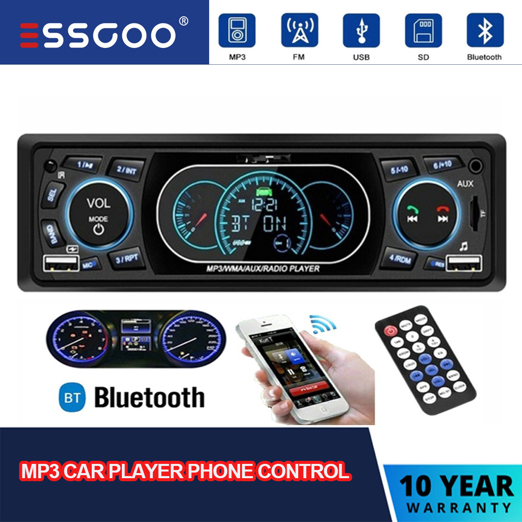 Máy Nghe Nhạc Mp3 1 DIN Bluetooth Điều Khiển Từ Xa Sạc Nhanh Hai Cổng USB Đầu Vào Radio FM Cho Xe Hơi