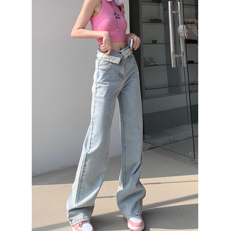 QADCOL Vibe Quần Jean Dài Lưng Cao Ống Đứng Dáng Ôm Phong Cách retro Đường Phố Thời Trang Cao Cấp Dành Cho Trẻ Em