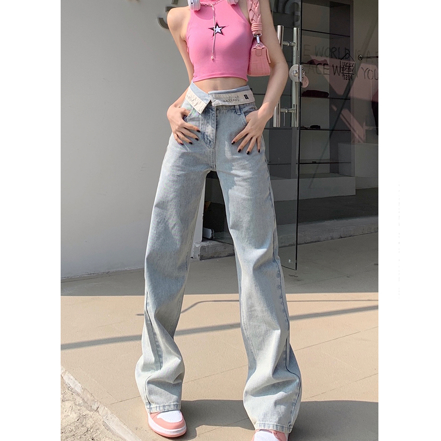 QADCOL Vibe Quần Jean Dài Lưng Cao Ống Đứng Dáng Ôm Phong Cách retro Đường Phố Thời Trang Cao Cấp Dành Cho Trẻ Em