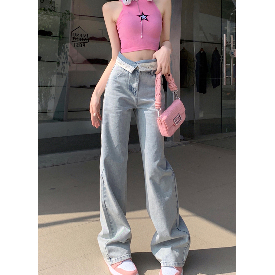 QADCOL Vibe Quần Jean Dài Lưng Cao Ống Đứng Dáng Ôm Phong Cách retro Đường Phố Thời Trang Cao Cấp Dành Cho Trẻ Em