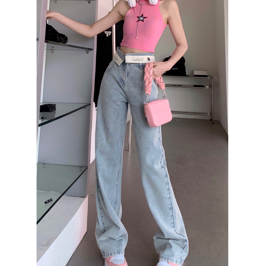 QADCOL Vibe Quần Jean Dài Lưng Cao Ống Đứng Dáng Ôm Phong Cách retro Đường Phố Thời Trang Cao Cấp Dành Cho Trẻ Em