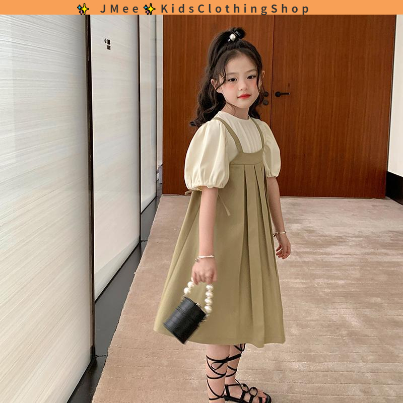 Đầm tay phồng ngắn phong cách Hàn Quốc cho bé gái 3-14 tuổi