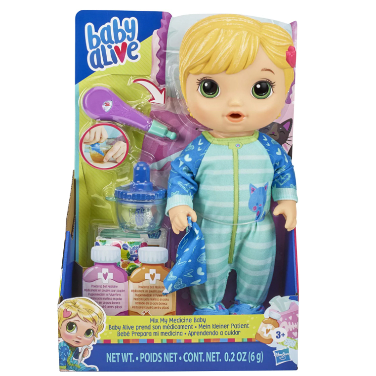 Baby Alive Mix My Medicine Baby Doll, Kitty-Cat Pajamas, Drinks and Wets, Doctor Accessories, Blonde Hair Toy E6937 Bộ Đồ Ngủ Cho Búp Bê Mèo kitty Dễ Thương e6937