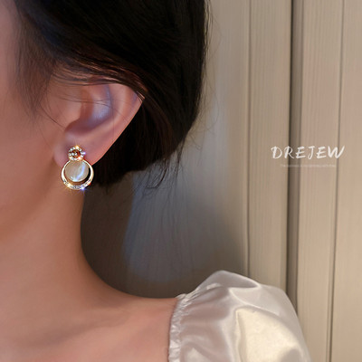 DREJEW Khuyên tai mạ bạc kiểu chữ đính kim cương đơn giản phong cách Hàn Quốc thời trang