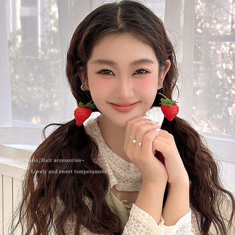 Kẹp Tóc Dâu Tây / Cam Ba Chiều Dễ Thương Vui Nhộn Cho Học Sinh