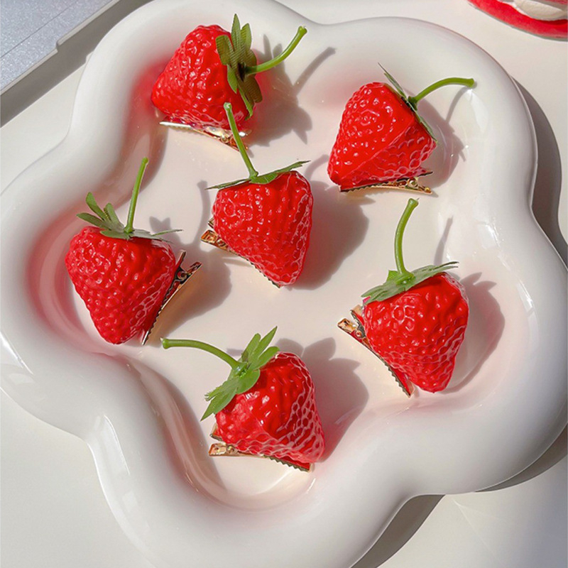 Kẹp Tóc Dâu Tây / Cam Ba Chiều Dễ Thương Vui Nhộn Cho Học Sinh