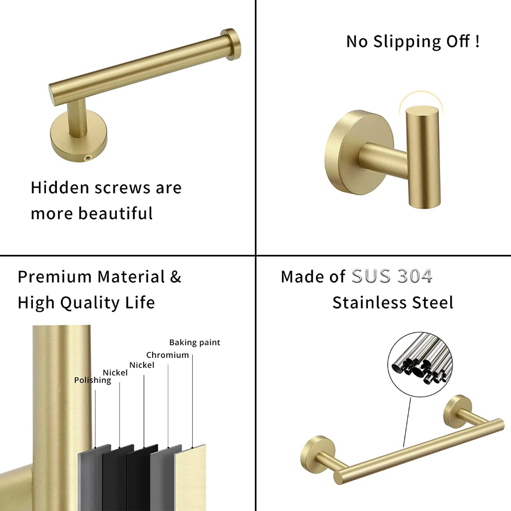 Set 4 Móc Treo Khăn Tắm Bằng Thép Không Gỉ Màu Đen