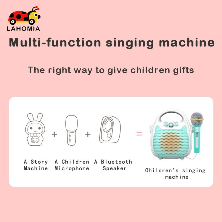 LAHOMIA Đồ chơi máy hát karaoke có mi cờ rô và đèn LED vui nhộn dành cho trẻ em