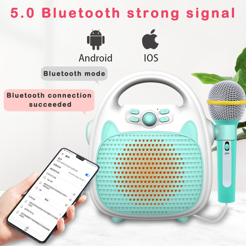 LAHOMIA Đồ chơi máy hát karaoke có mi cờ rô và đèn LED vui nhộn dành cho trẻ em