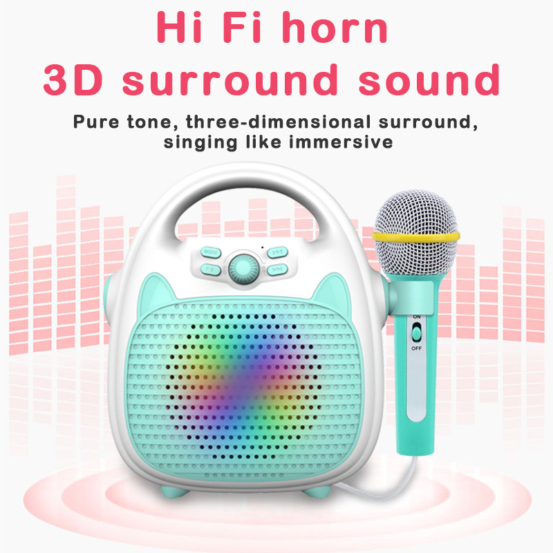 LAHOMIA Đồ chơi máy hát karaoke có mi cờ rô và đèn LED vui nhộn dành cho trẻ em