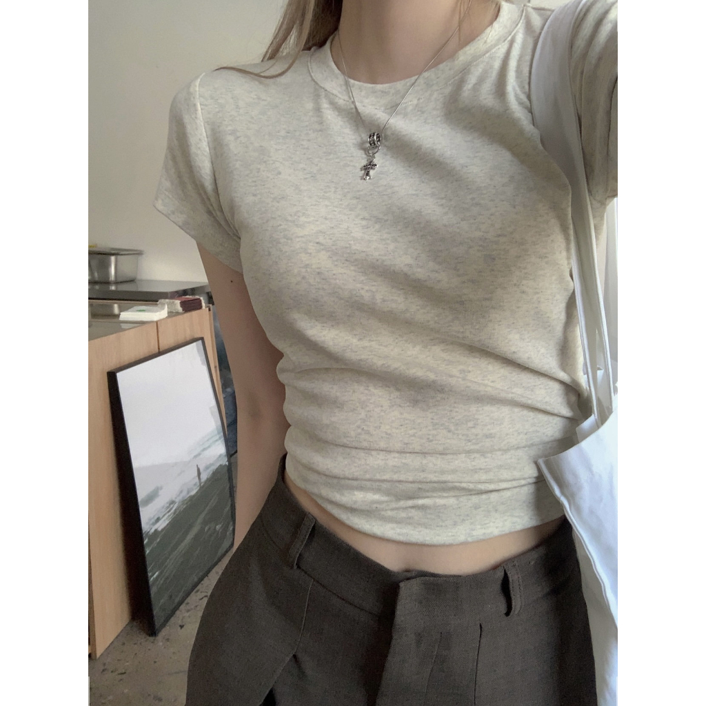 QADCOL Set Áo Thun Ngắn Tay + Quần Dài Lưng Cao Họa Tiết Kẻ Sọc Thời Trang Mùa Hè Cho Nữ