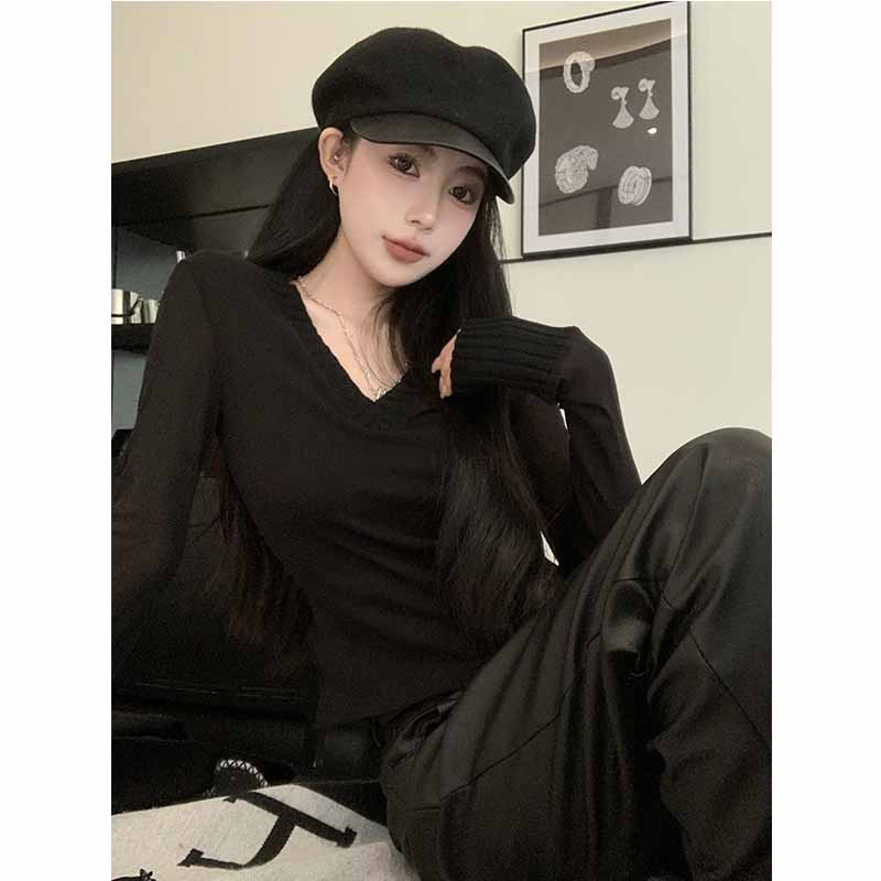 ZHELIHANGFEI Áo Dệt Kim Nữ Tay Dài Cổ Chữ V Thời Trang