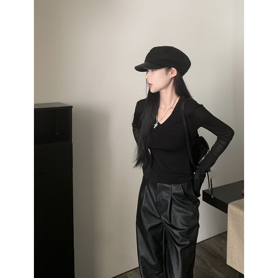 ZHELIHANGFEI Áo Dệt Kim Nữ Tay Dài Cổ Chữ V Thời Trang