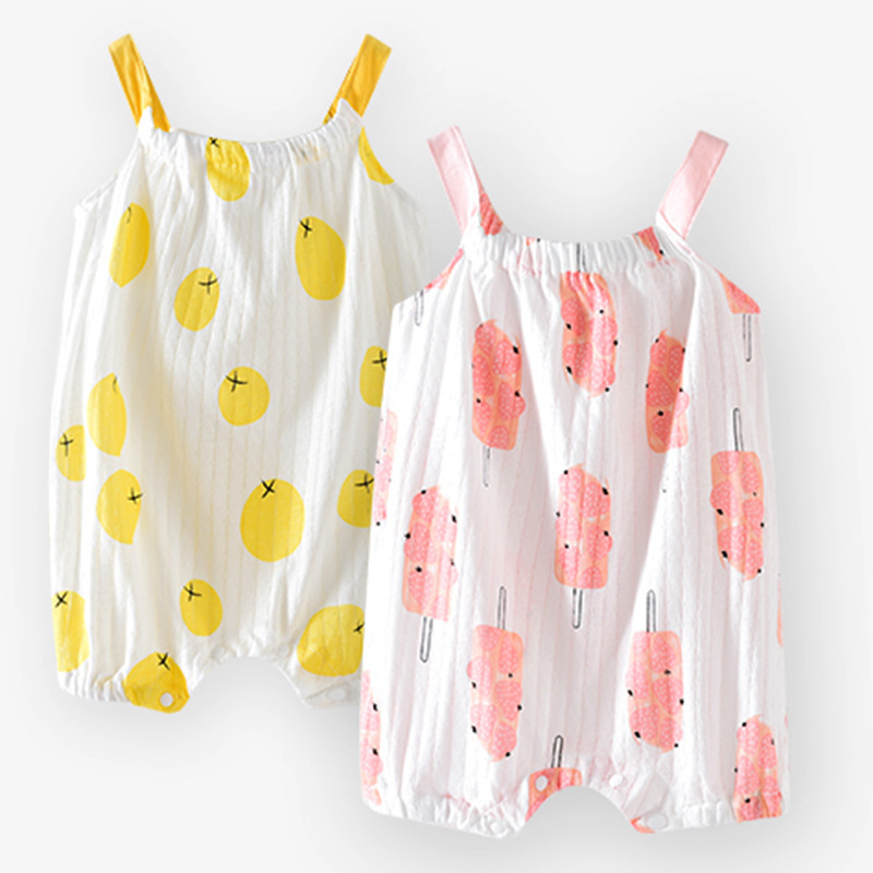 Sun baby Áo Liền Quần Hai Dây Họa Tiết Trái Cây Thời Trang Mùa Hè Cho