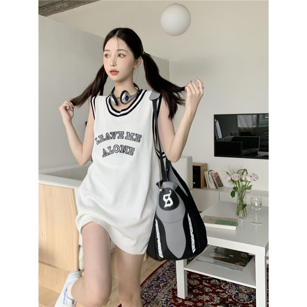 HUANG YOYO Áo không tay nữ In Chữ Thời Trang Hàn Quốc