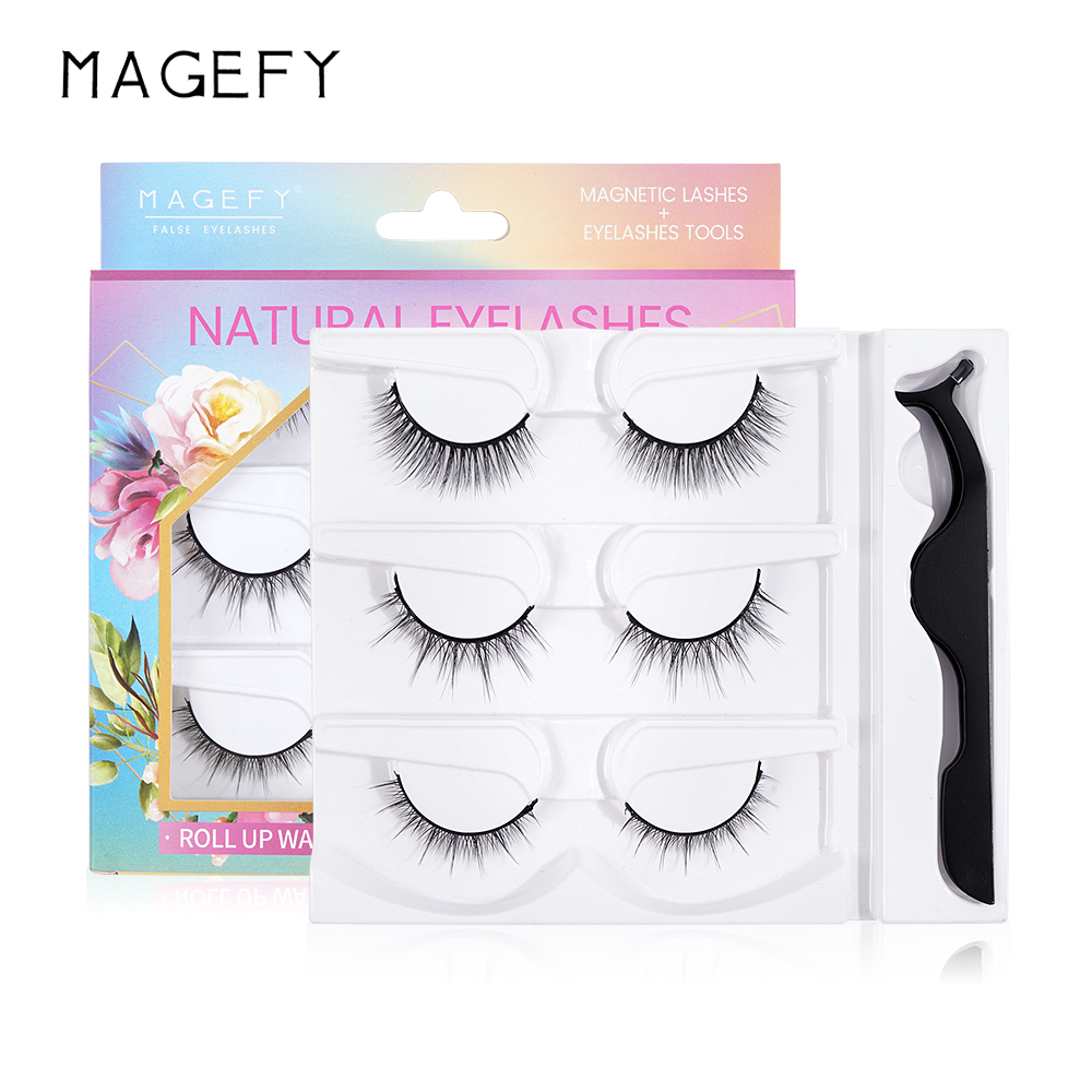 Bộ 3 cặp lông mi giả MAANGE tự dính không cần keo dán uốn cong tự nhiên kèm nhíp tiện dụng