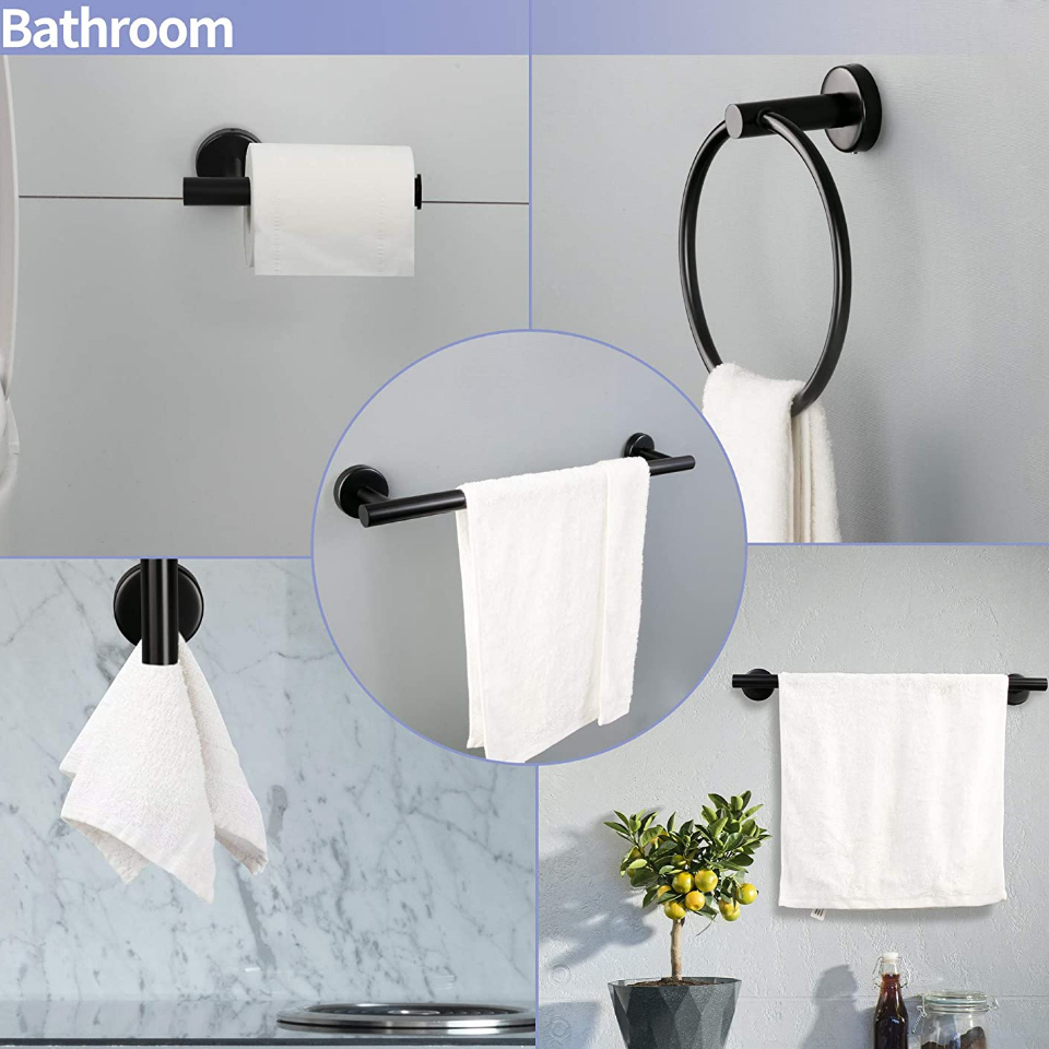 Set 4 Móc Treo Khăn Tắm Bằng Thép Không Gỉ Màu Đen