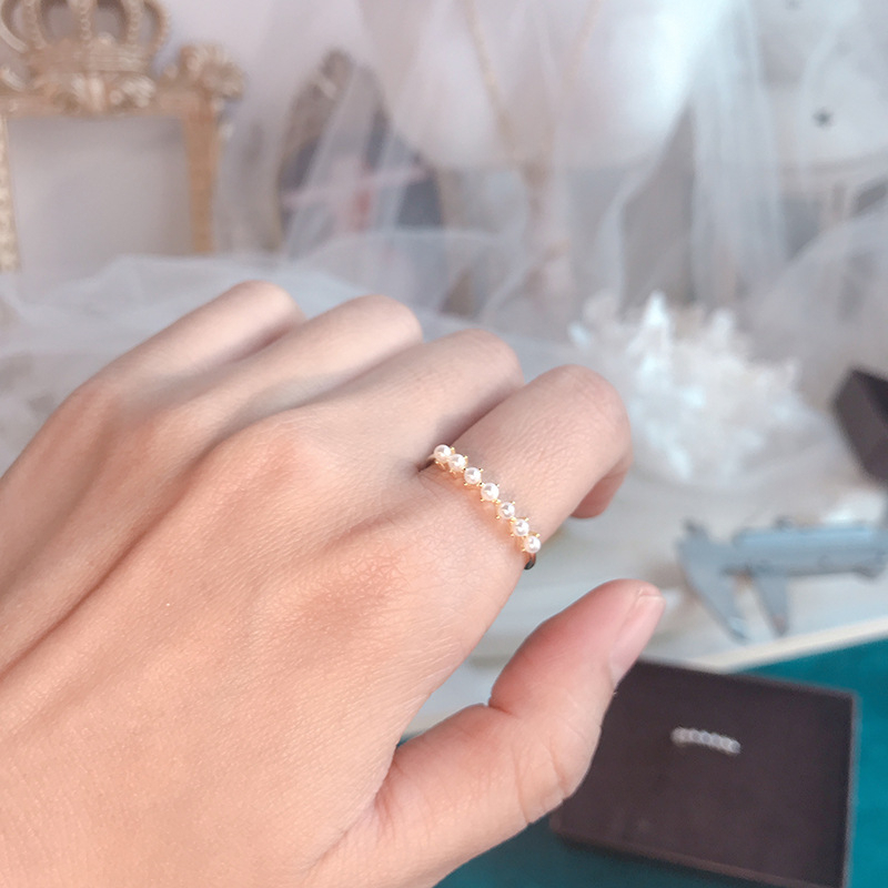 Nhẫn Mạ Bạc s925 14k Đính Ngọc Trai Tròn Nhỏ Xinh Sang Trọng Kiểu Nhật Bản