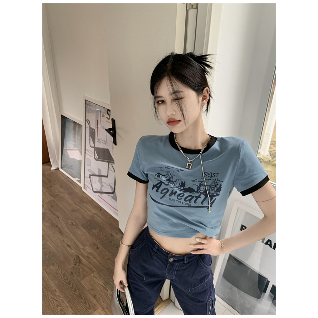 Áo Thun Lửng Ngắn Tay In Chữ Phong Cách Trẻ Trung Dành Cho Nữ