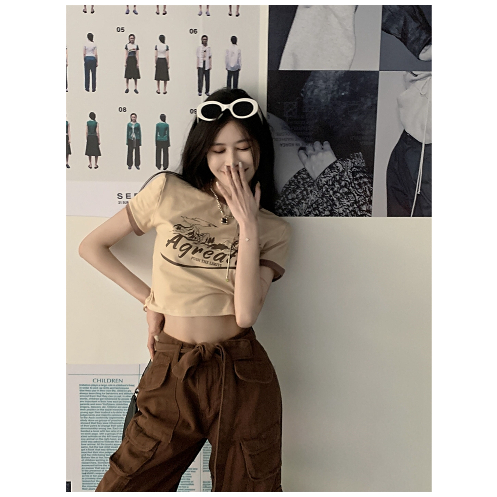 Áo Thun Lửng Ngắn Tay In Chữ Phong Cách Trẻ Trung Dành Cho Nữ