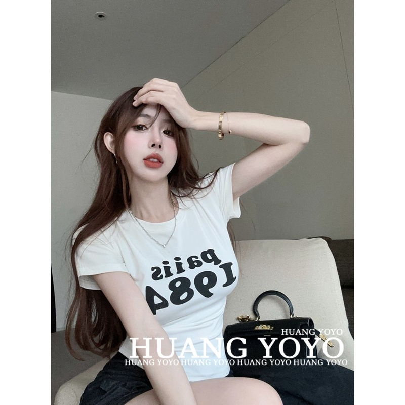 Áo Croptop Tay Ngắn Cổ Tròn In Chữ Thời Trang Mới 2023 Cho Nữ