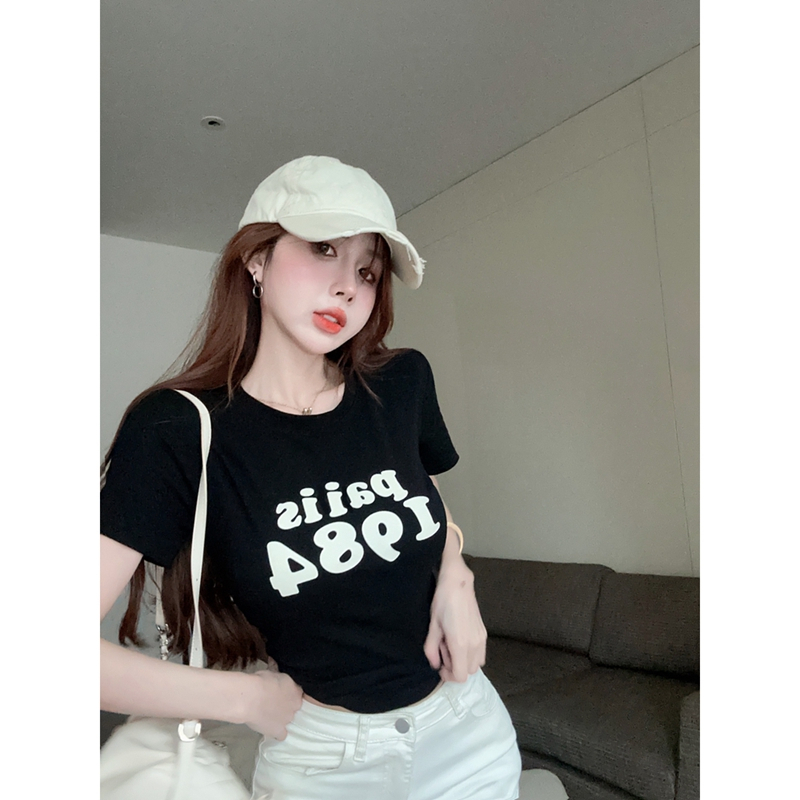 Áo Croptop Tay Ngắn Cổ Tròn In Chữ Thời Trang Mới 2023 Cho Nữ