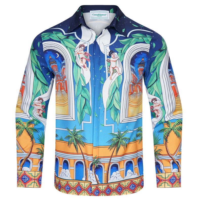 Casablanca Áo Sơ Mi cotton unisex Tay Dài In Họa Tiết Thời Trang