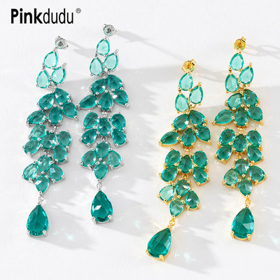 PINKDUDU Bông Tai Hợp Kim Dáng Dài Hình Chiếc Lá Đính Đá Phối Tua Rua Thời Trang Cổ Điển Cho Nữ PD807