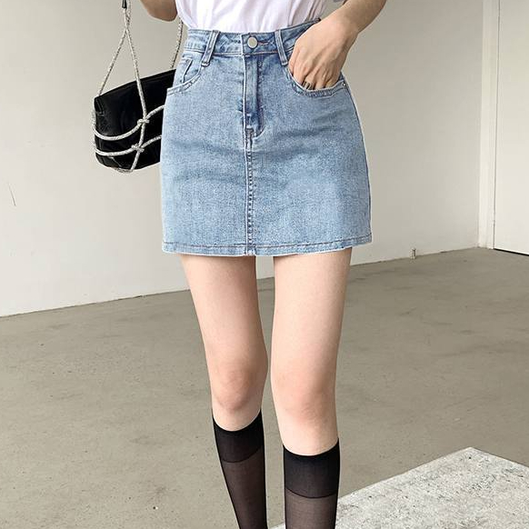 COZOK Váy Ngắn Lưng Cao Bằng Vải Denim Kiểu Dáng Đơn Giản Hợp Thời Trang