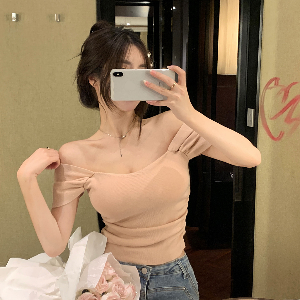 Cocory vn Áo Dệt Kim Hai Dây Có Đệm Ngực Gợi Cảm Cho Nữ