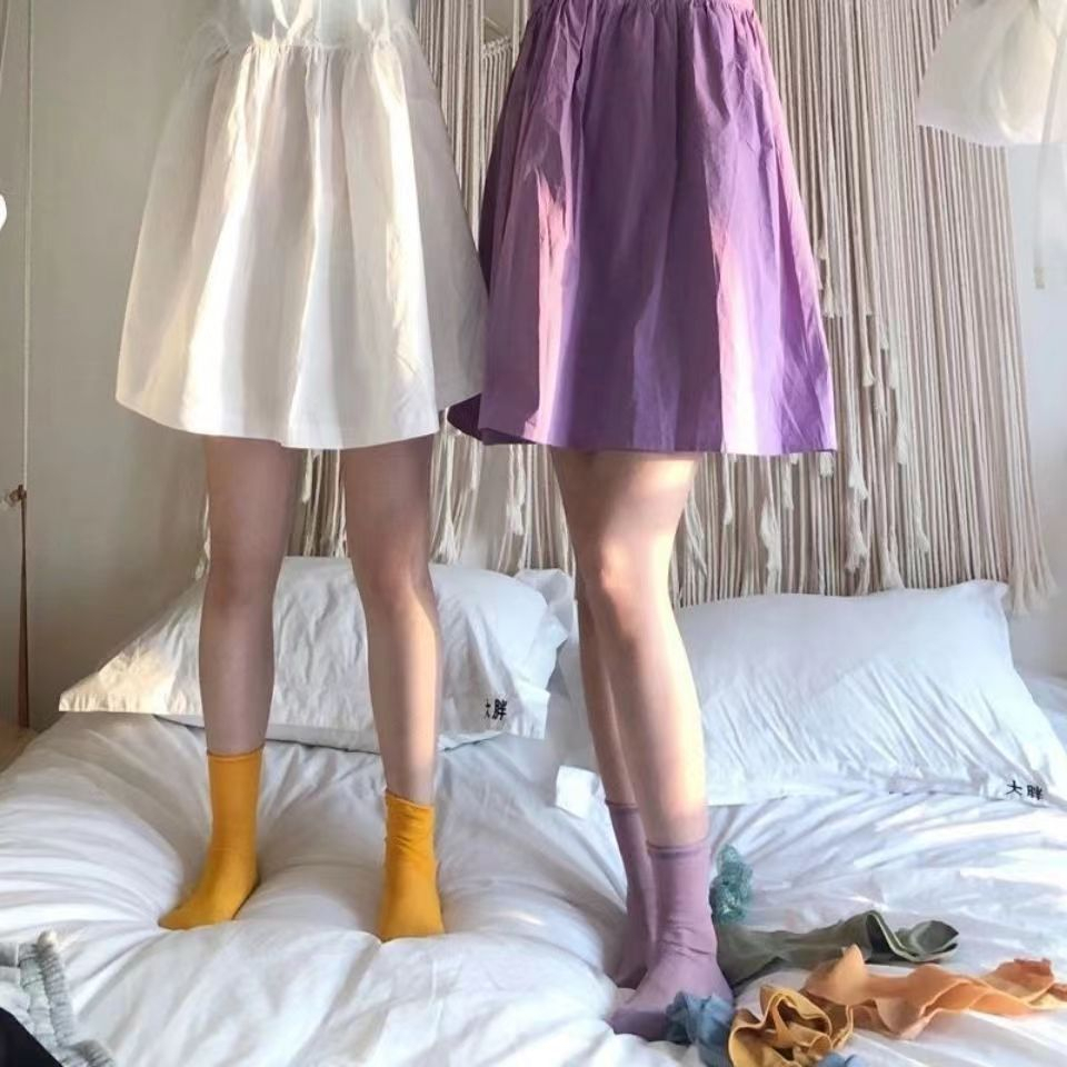 One more shoes⭐Vớ Dài Trung Bình Bằng Lụa Lạnh Mỏng Màu Trơn Cho Nữ