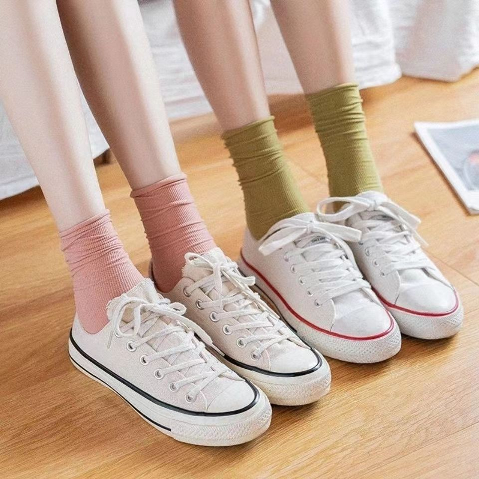 One more shoes⭐Vớ Dài Trung Bình Bằng Lụa Lạnh Mỏng Màu Trơn Cho Nữ