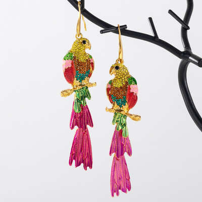 Pinkdudu Thời Trang Dài Nhiều Màu Pha Lê Bông Tai Cá Tính Phóng Đại Kim Cương Giả Vẹt Thả Bông Tai Nữ OG078