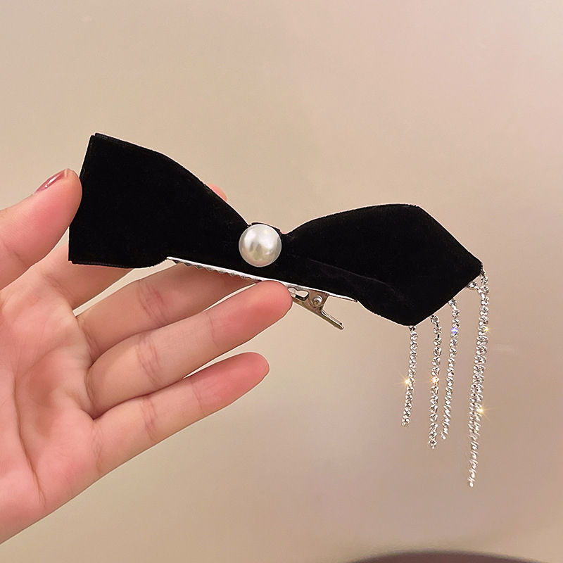 Kẹp Tóc Hình Nơ Tua Rua Đính Ngọc Trai Thời Trang Nhật Hàn
