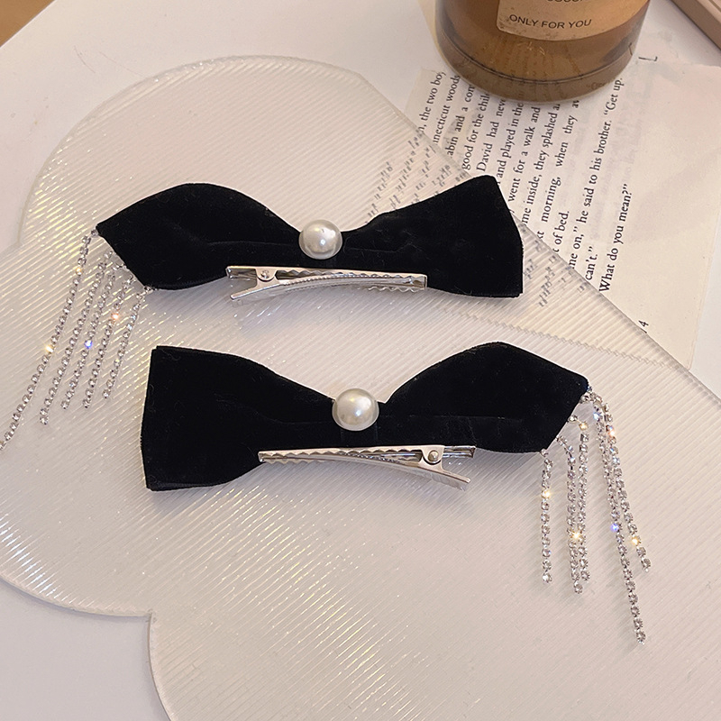 Kẹp Tóc Hình Nơ Tua Rua Đính Ngọc Trai Thời Trang Nhật Hàn