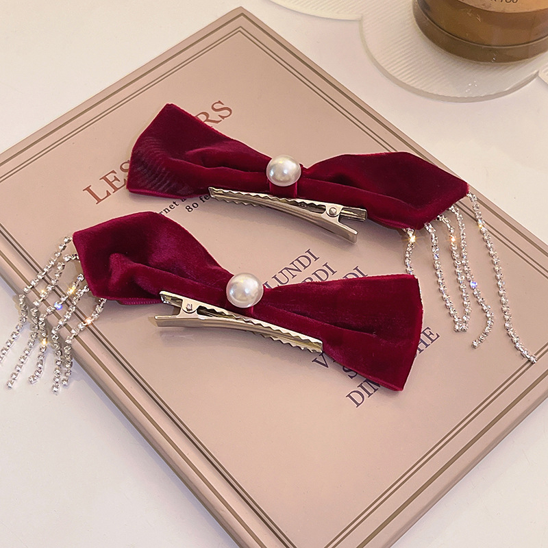 Kẹp Tóc Hình Nơ Tua Rua Đính Ngọc Trai Thời Trang Nhật Hàn