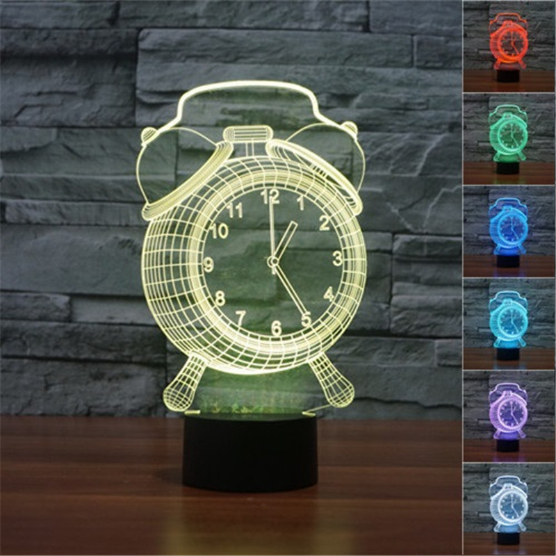 Đèn LED Chiếu Hình Đồng Hồ 3D Ánh Sáng Thay Đổi 7 Màu Sáng Tạo