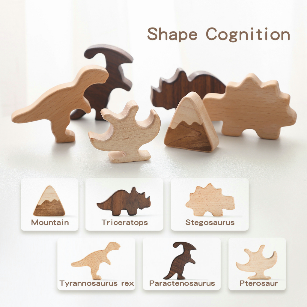 Set đồ chơi xếp hình MAMIMAMIHOME silicone gỗ kiểu dáng khủng long hoạt hình phong cách montessori làm quà tặng cho bé