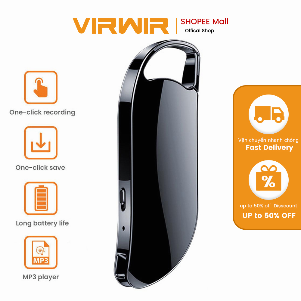 VIRWIR Bút Ghi Âm Mini Dạng Móc Khóa Giảm Tiếng Ồn Dung Lượng 8GB / 16GB / 32GB