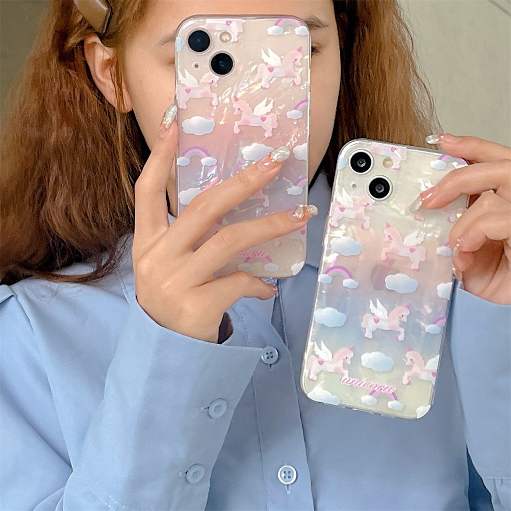 Ốp Điện Thoại IMD TPU Mềm Họa Tiết Ngựa Một Sừng Màu Cầu Vồng Cho iphone Case 14 Pro Max 13 Pro Max 12 Pro Max