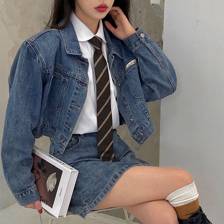 Áo Khoác Denim Dáng Rộng Ngắn Phong Cách Hàn Quốc Thời Trang Mùa Thu Mới Cho Nữ