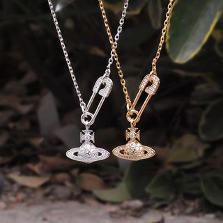 Westwood pin necklace/ lucrece pendant necklace,vivienne paper clip saturn necklace for women -1:1